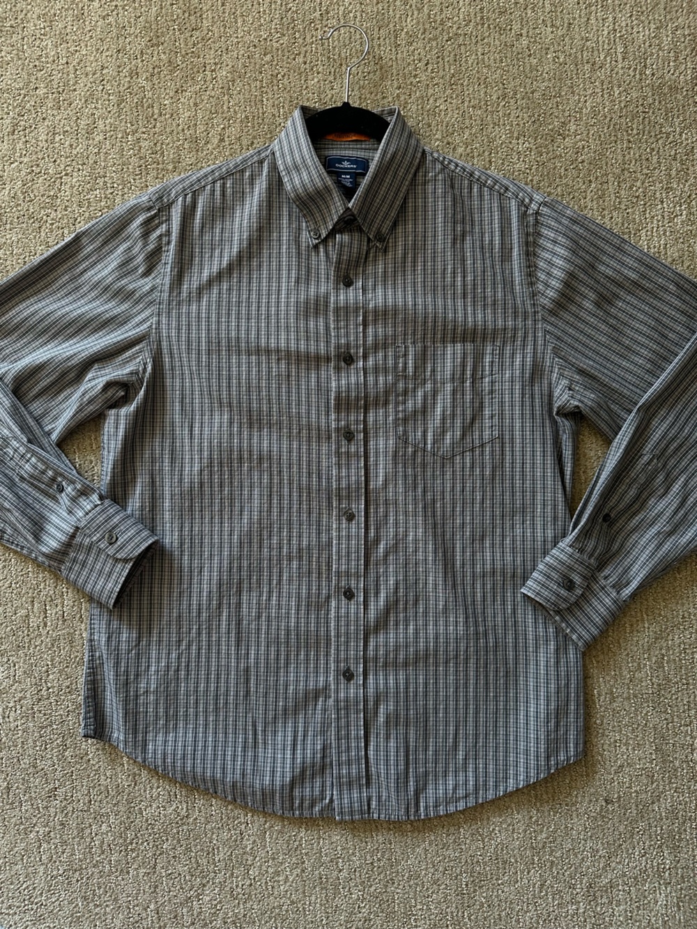 Dockers Men's 100% Cotton Gray Striped Button-Down Classic Fit Business Casual M